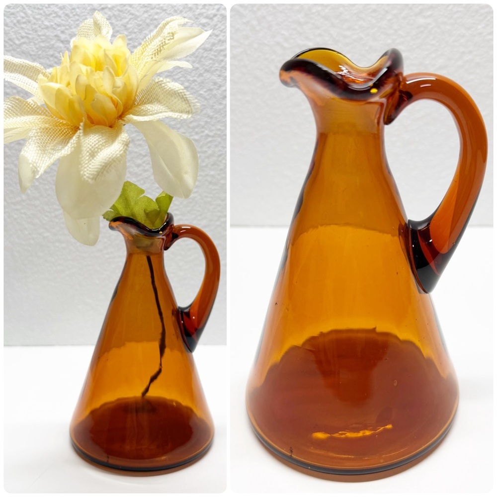 Vintage Brown Glass Fluted Pitcher Bud Vase
